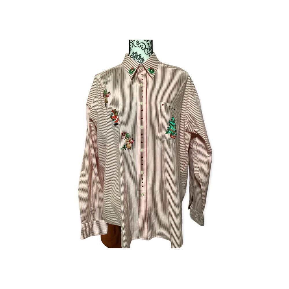 Vintage Mili Designs Stripe Button Down Christmas Shirt Size: XL
